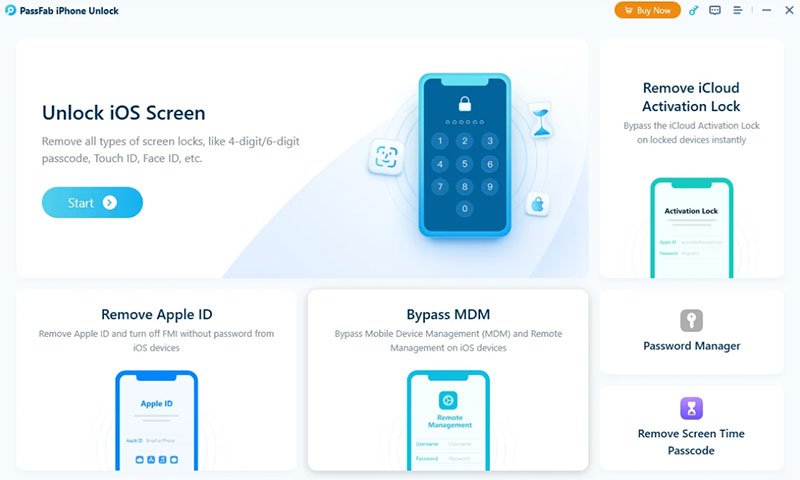 PassFab iPhone Unlocker dashboard