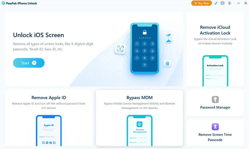 PassFab iPhone Unlocker dashboard